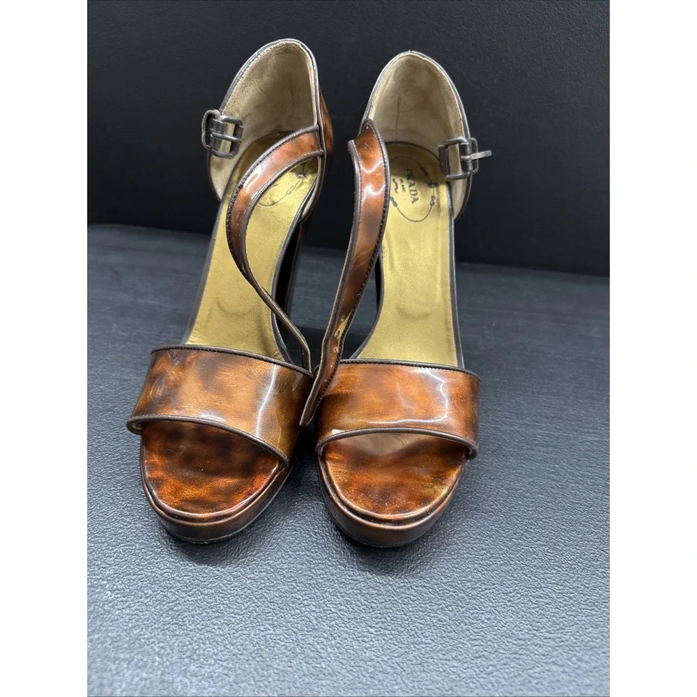 PRADA Metallic Brown / Copper Patent Leather Heels Shoes Size 40